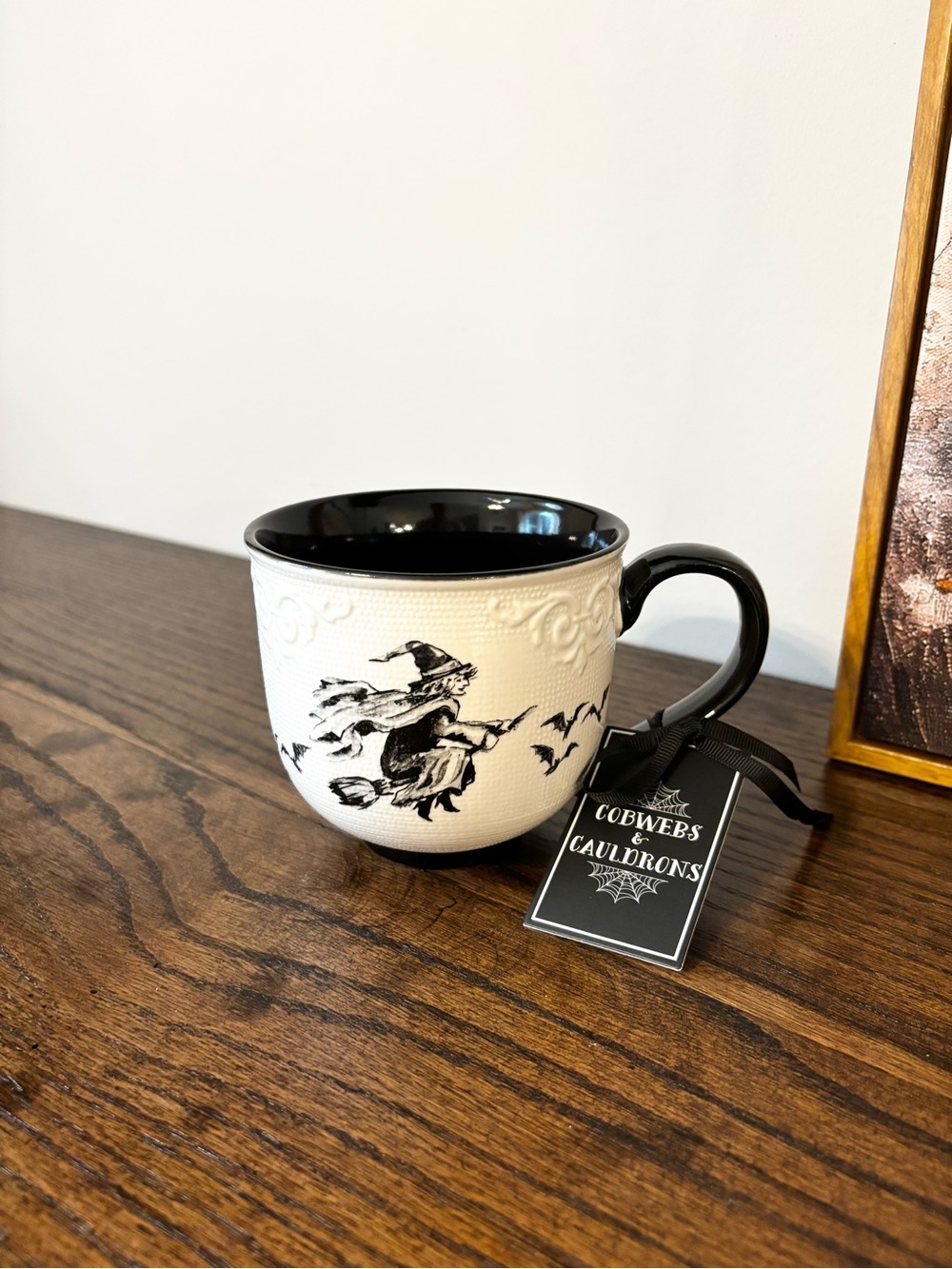 Vintage-Style Witch Flying on Broomstick Halloween Ceramic Mug